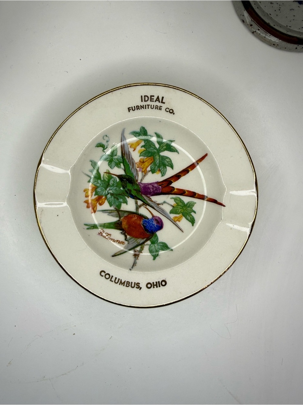Vintage Ideal Furniture Co Columbus Ohio Bird Advertising Ashtray R Limmer MCM